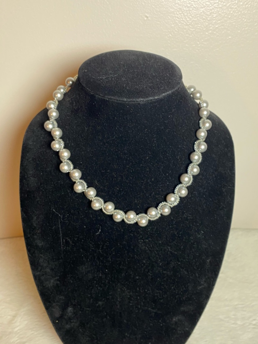 Shofel Gray Faux Pearl Braided Necklace Costume Jewelry 18in